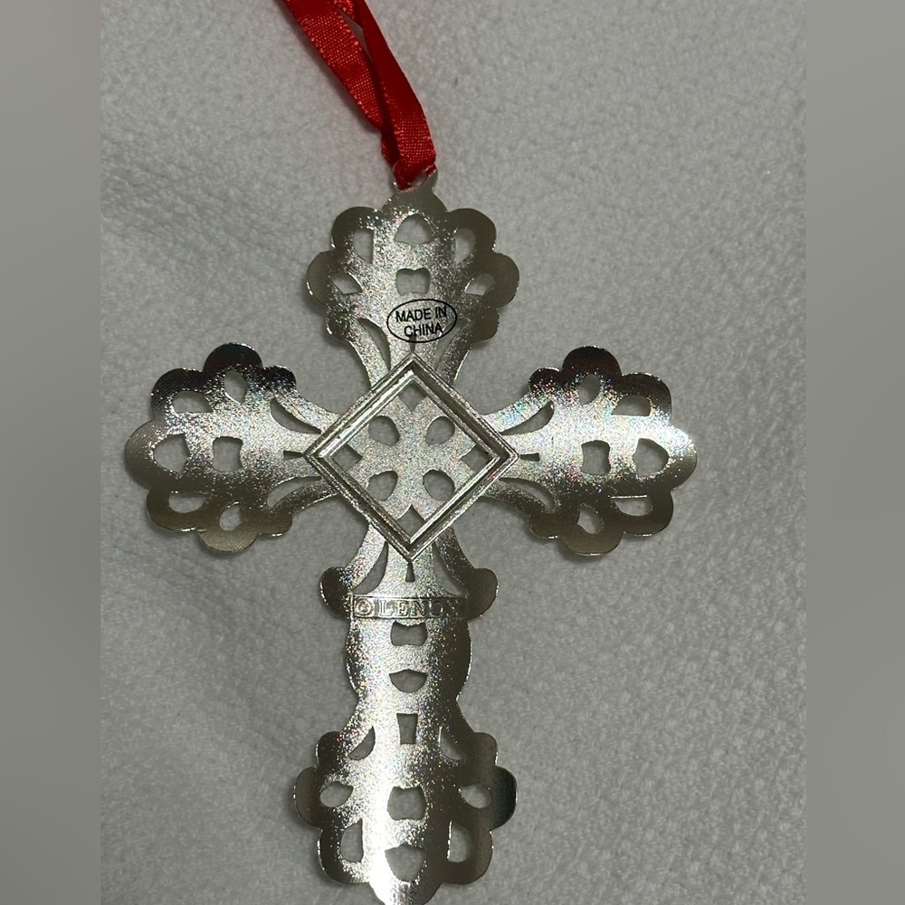 Beautiful Lenox silver plated cross with black with red ribbon hanger. New! - Picture 2 of 7